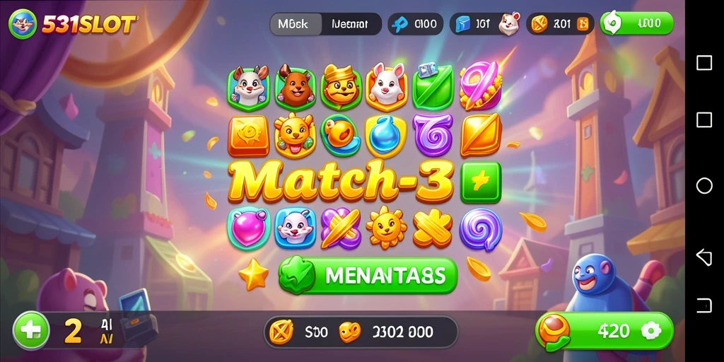 Screenshot 531SLOT menampilkan gameplay Match-3 yang menarik.