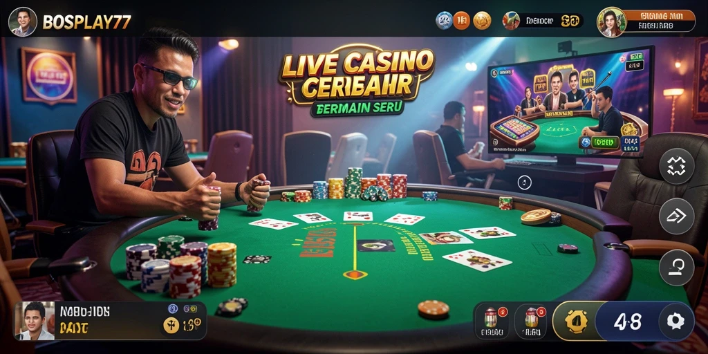 Gameplay seru di aplikasi Live Casino BOSPLAY77 dengan dealer langsung.
