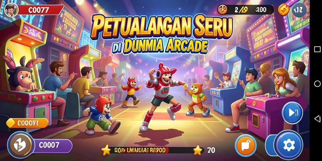 Screenshot gameplay C0077 menampilkan aksi seru di level Arcade.