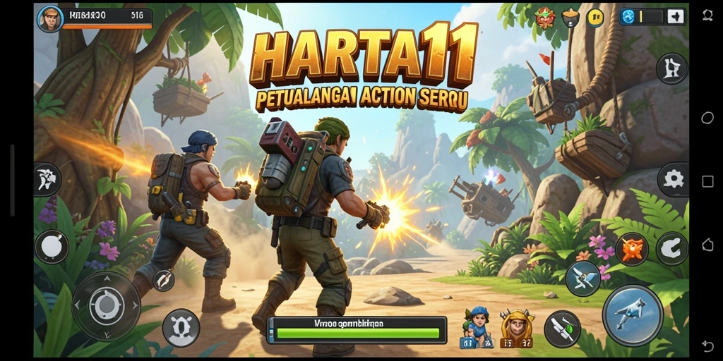 Screenshot HARTA11 menampilkan karakter dalam aksi berani di medan perang.