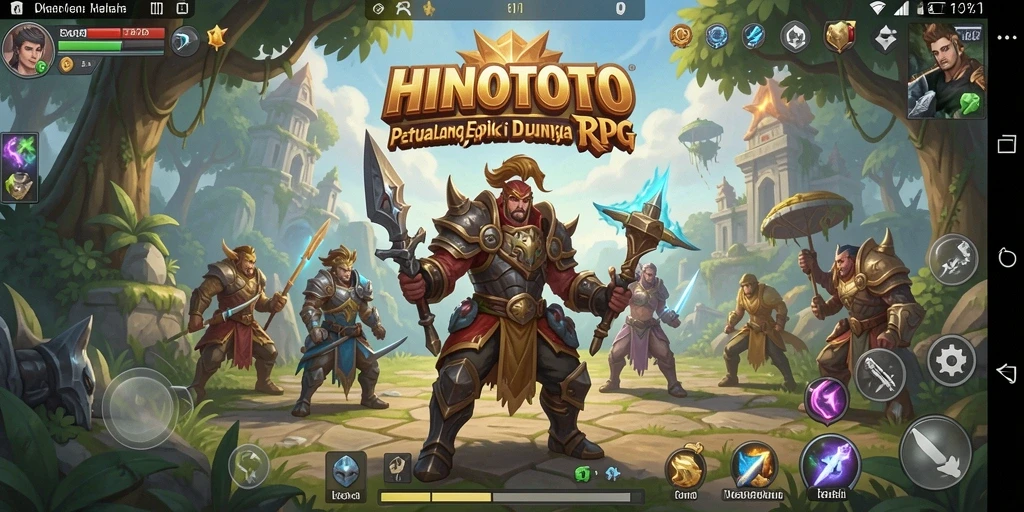 Tampilan gameplay HINOTOTO yang penuh aksi dan strategi RPG.